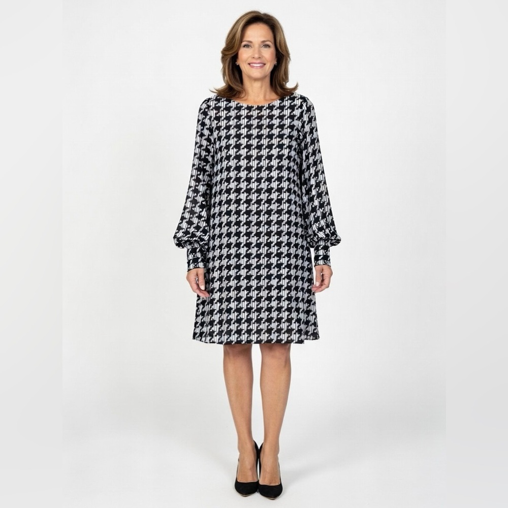 Alfani Plus Black White Geometric Print Long Sleeve Shift Dress 3X